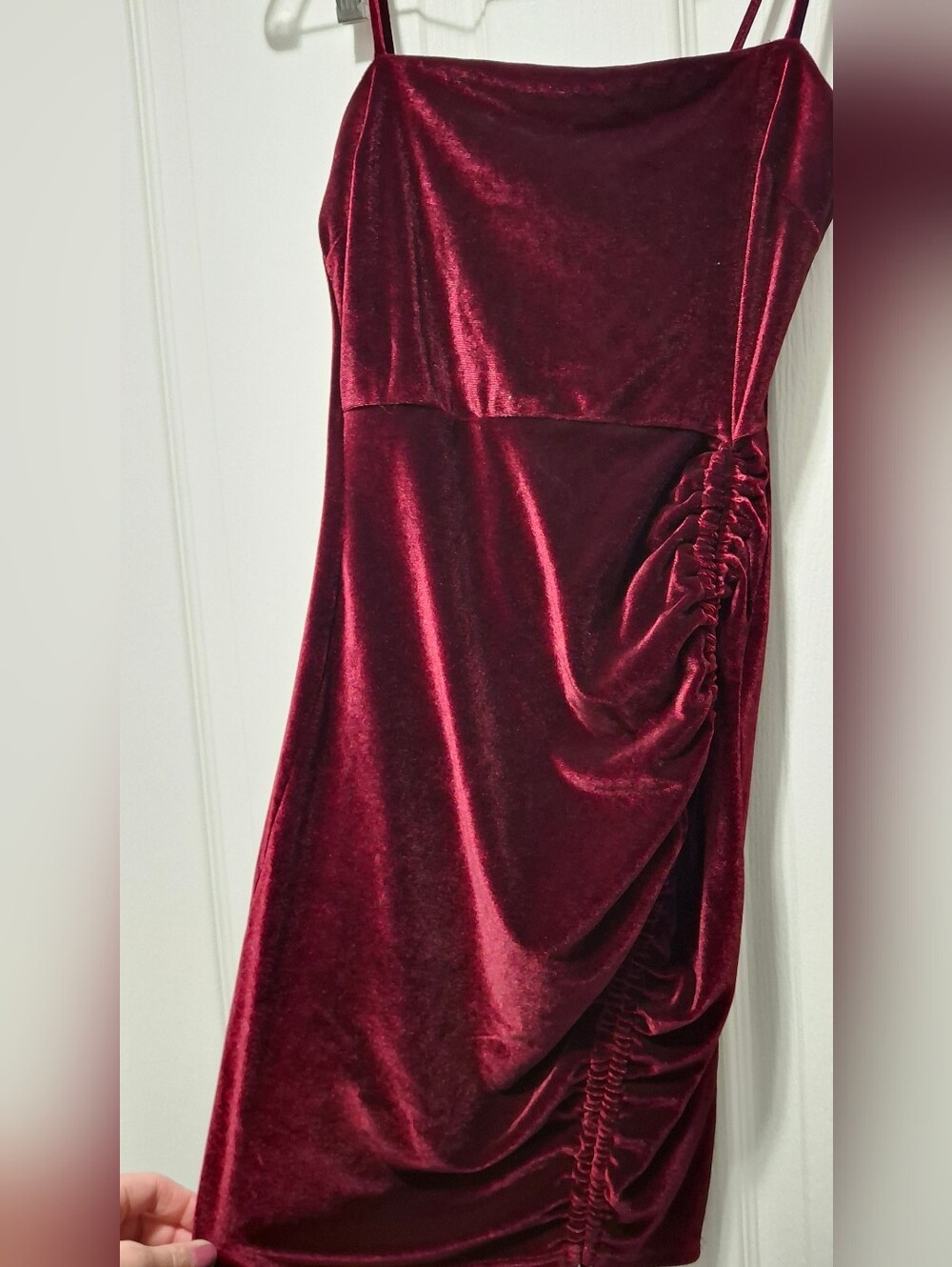 Burgundy Velvet Ruched Dress